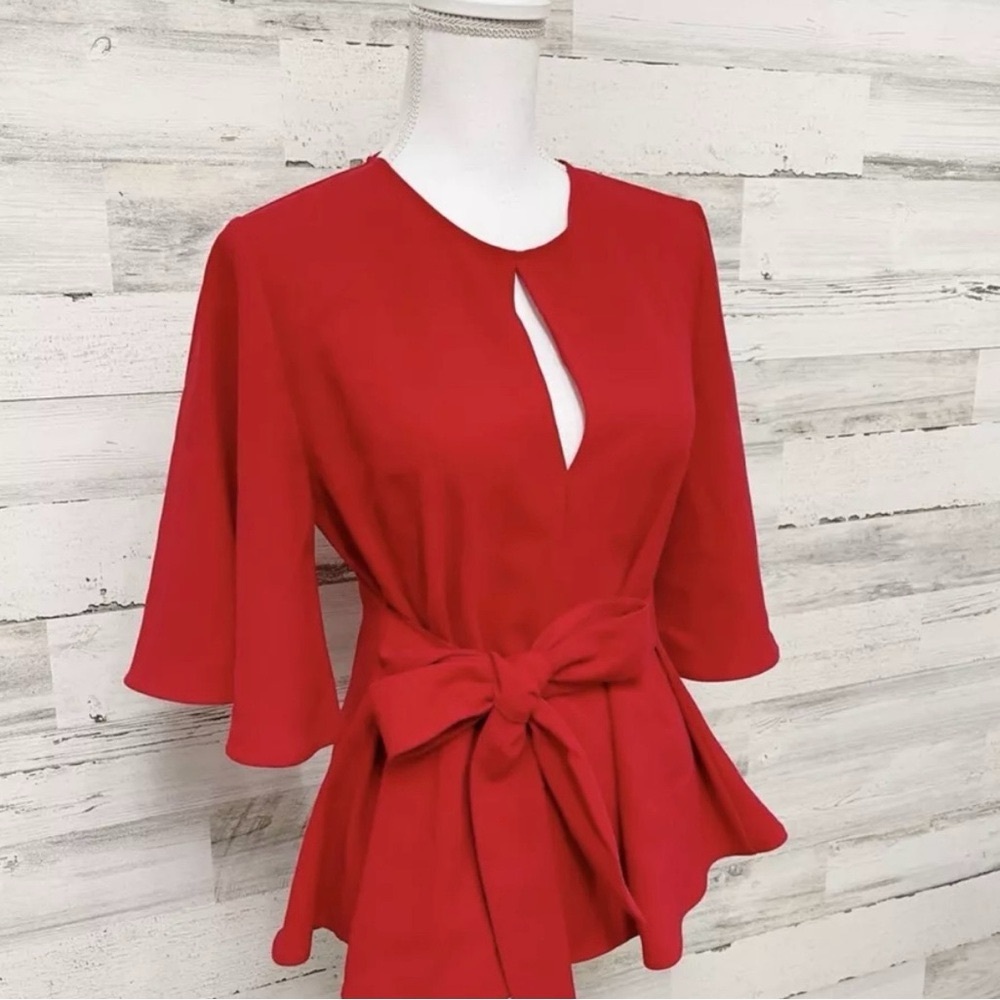 Zara Red Blouse with Bow Accent